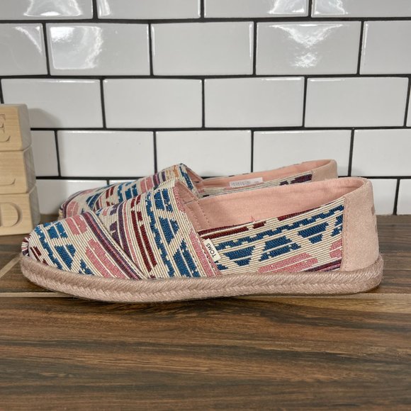 Toms Alpargata Rope Womens Size 7.5 Shoes Multicolor Tribal Aztec Slip On Flats - Picture 1 of 12